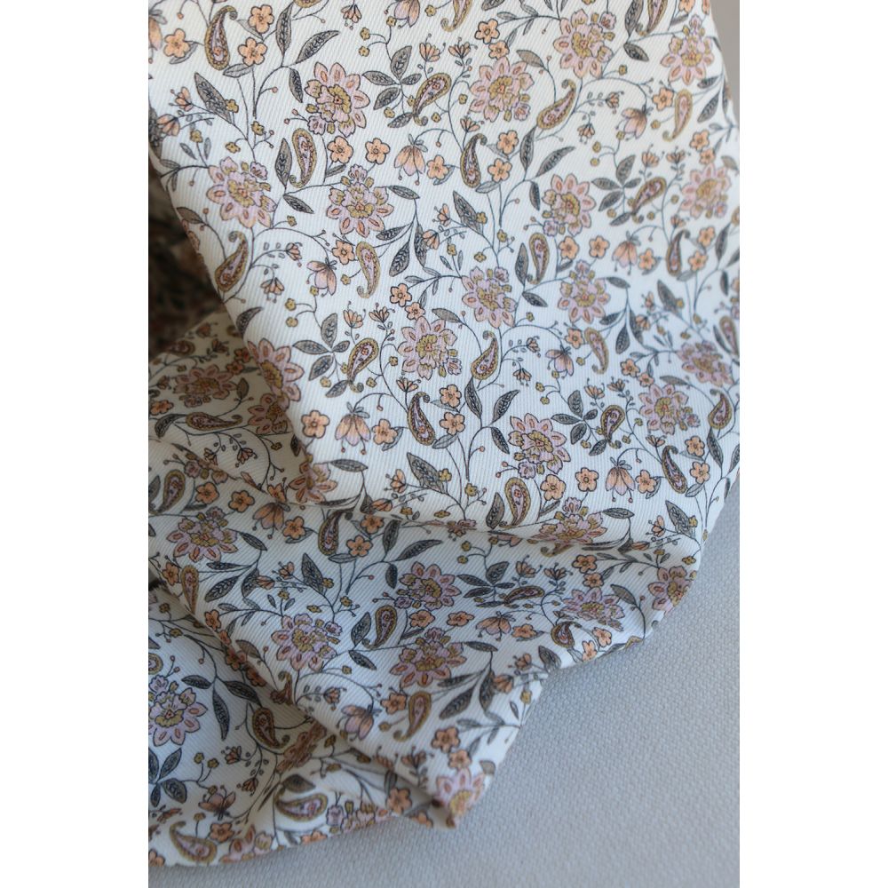 Théa - Velours milleraies coton organique imprimé fleuri écru