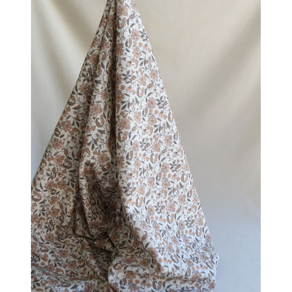 Théa - Velours milleraies coton organique imprimé fleuri écru