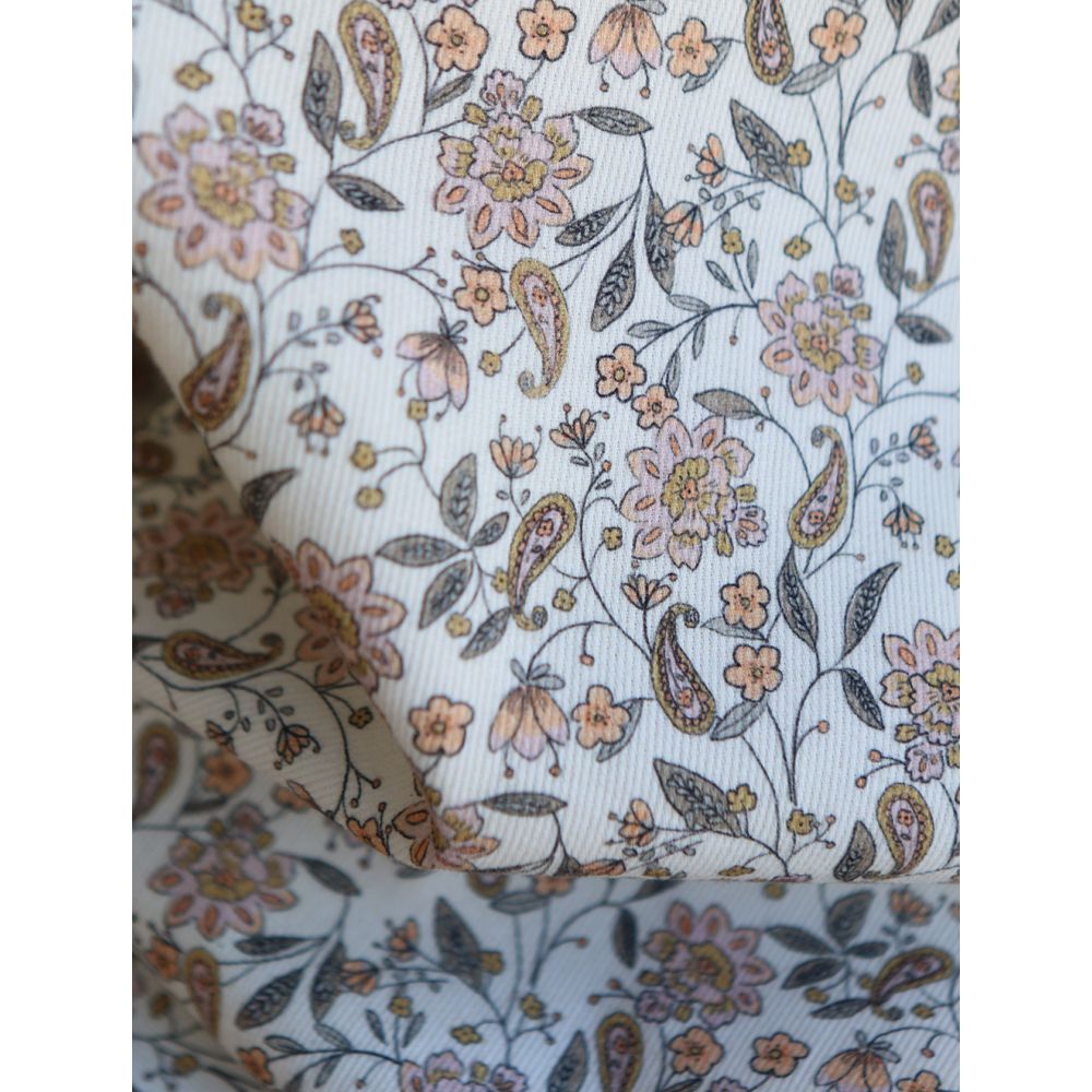 Théa - Velours milleraies coton organique imprimé fleuri écru