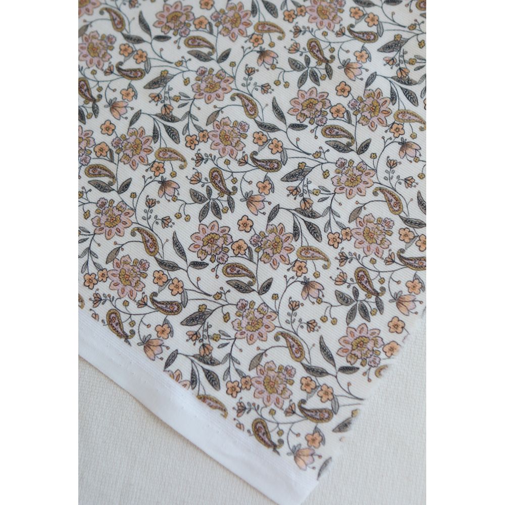 Théa - Velours milleraies coton organique imprimé fleuri écru