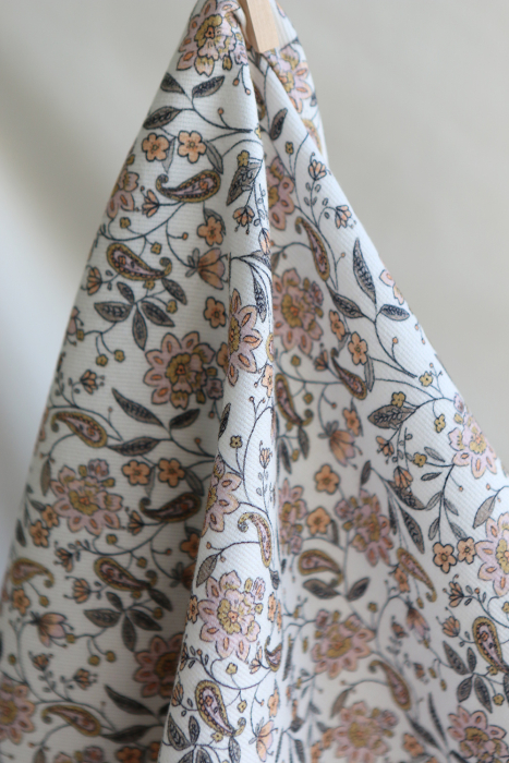 Théa - Velours milleraies coton organique imprimé fleuri écru