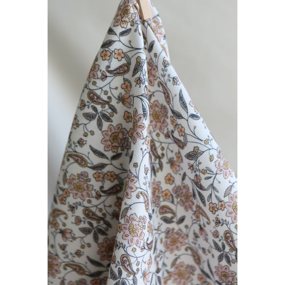 Théa - Velours milleraies coton organique imprimé fleuri écru