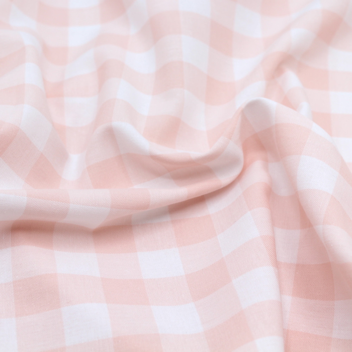 Coton vichy carreaux blanc et nude