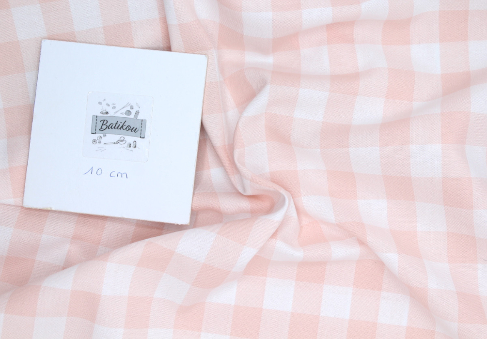 Coton vichy carreaux blanc et nude