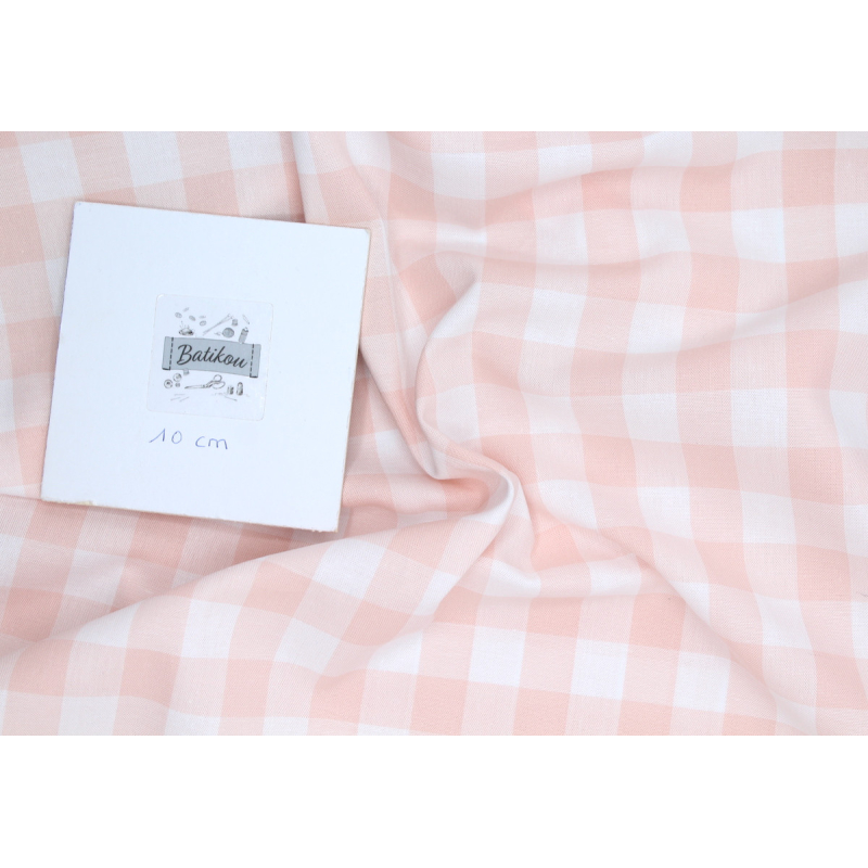 Coton vichy carreaux blanc et nude