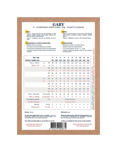 Gaby - Pochette patron Ikatee 3ans au 12ans