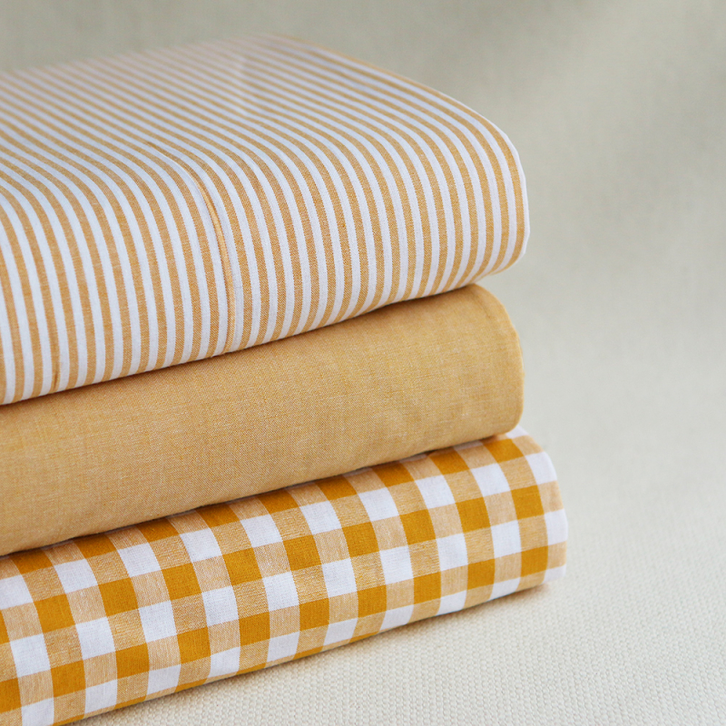 Popeline coton à rayures moutarde