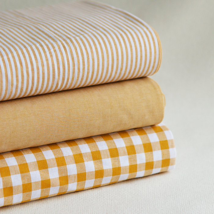 Popeline coton à rayures moutarde
