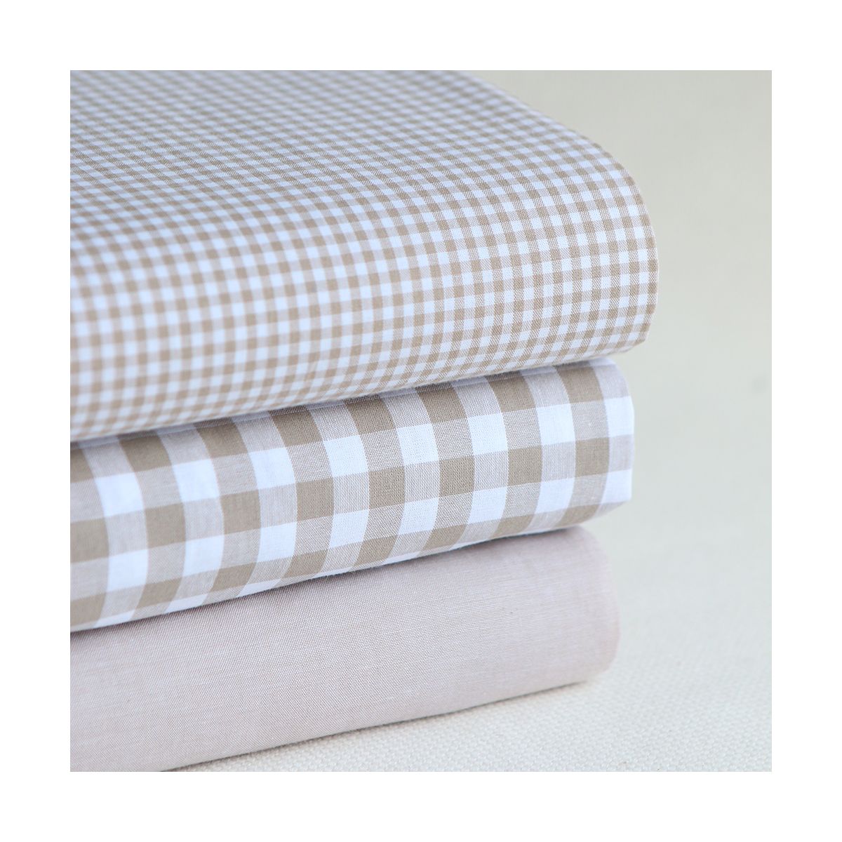 Popeline coton vichy carreaux 10mm beige sable Popeline coton vichy carreaux 10mm beige sable