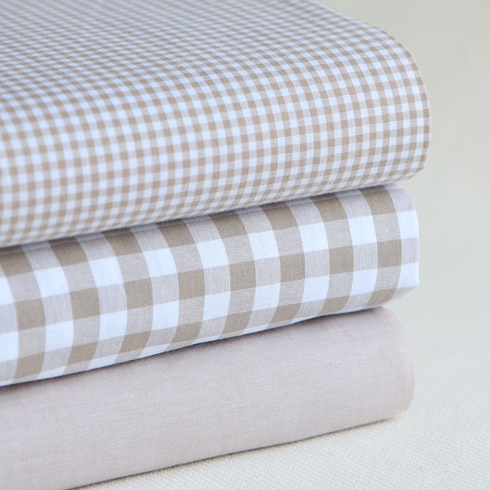 Popeline coton uni chiné effet chambray beige sable