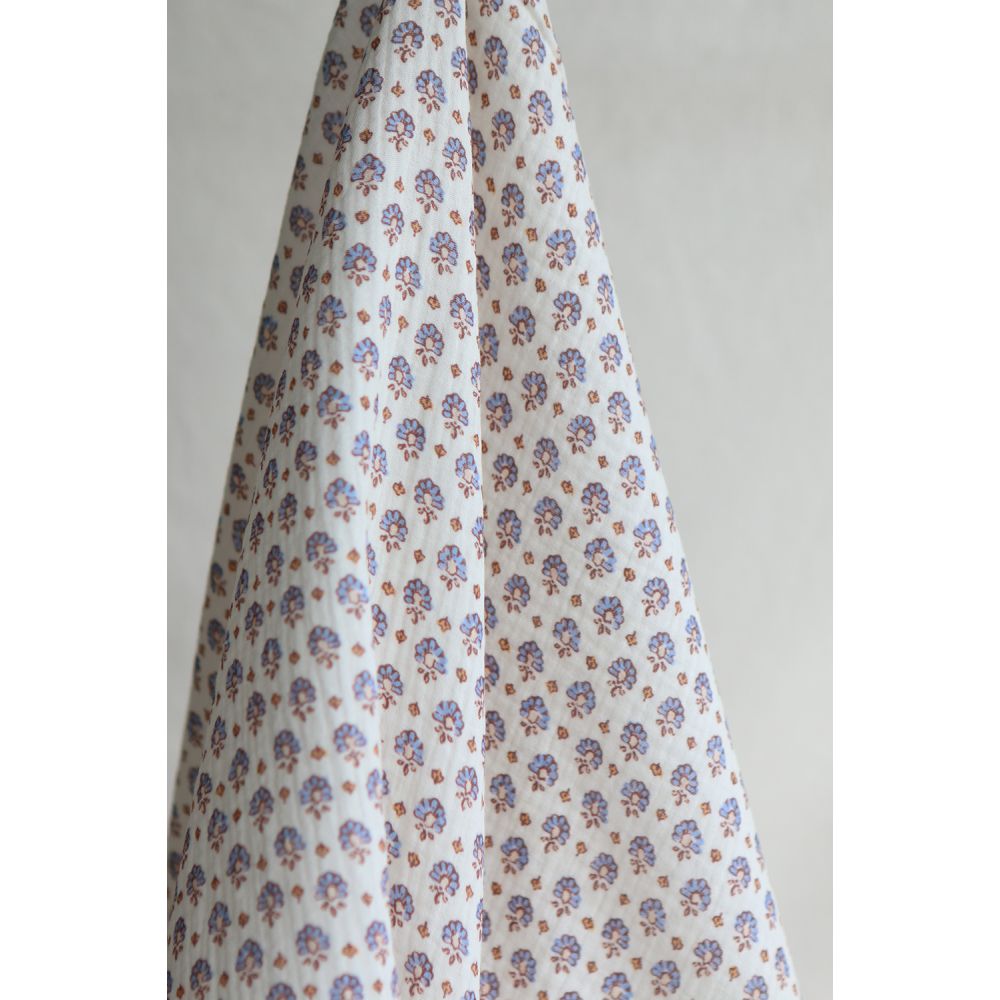 Leela - Double gaze de coton motif fleuri fond écru