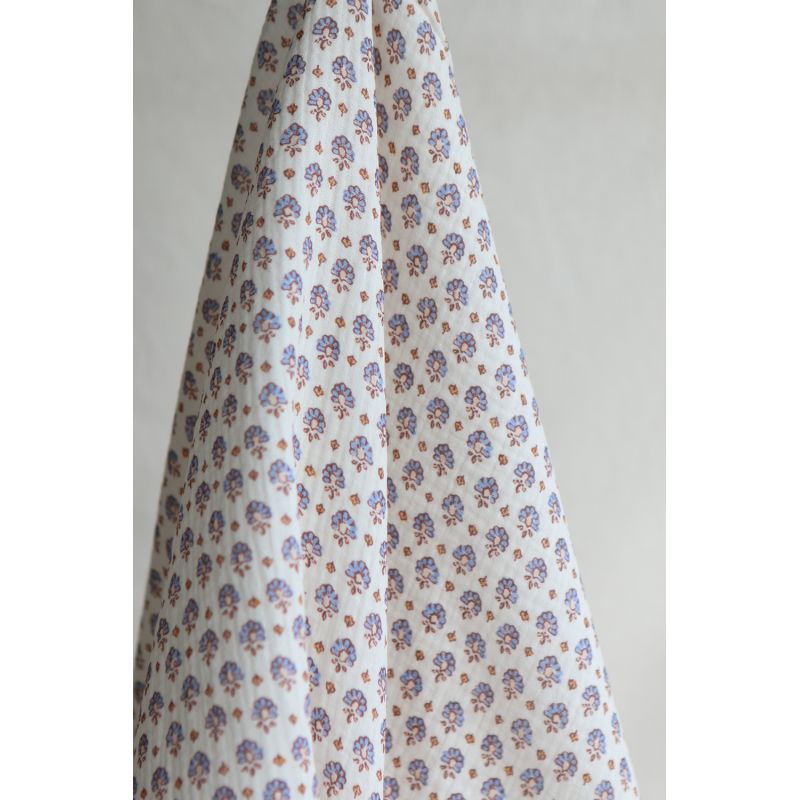Leela - Double gaze de coton motif fleuri fond écru