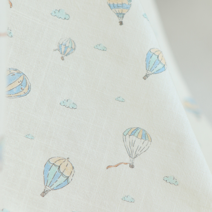 Fergusson - Coton lavé bio coloris vanille motif montgolfière