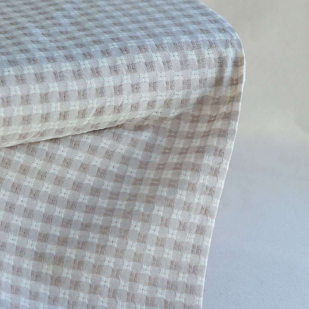 Dick - Seersucker / Coton gaufré texturé vichy 7mm écru et crème