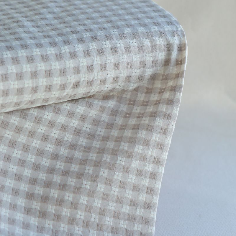 Dick - Seersucker / Coton gaufré texturé vichy 7mm écru et crème