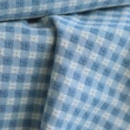 Dick - Seersucker / Coton gaufré texturé vichy 7mm écru et bleu jean tendre