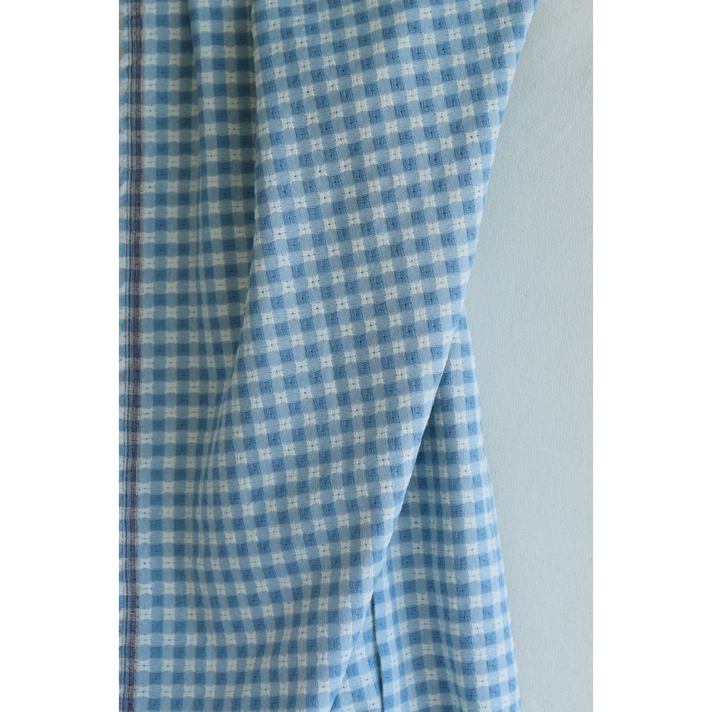 Dick - Seersucker / Coton gaufré texturé vichy 7mm écru et bleu jean tendre