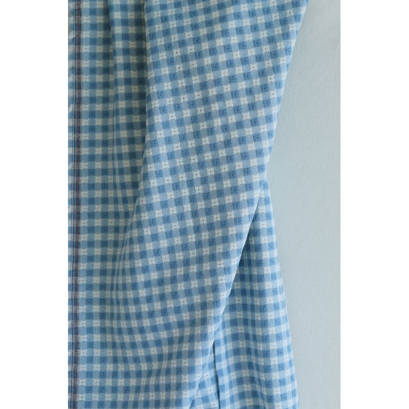 Dick - Seersucker / Coton gaufré texturé vichy 7mm écru et bleu jean tendre