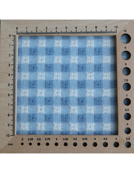 Dick - Seersucker / Coton gaufré texturé vichy 7mm écru et bleu jean tendre