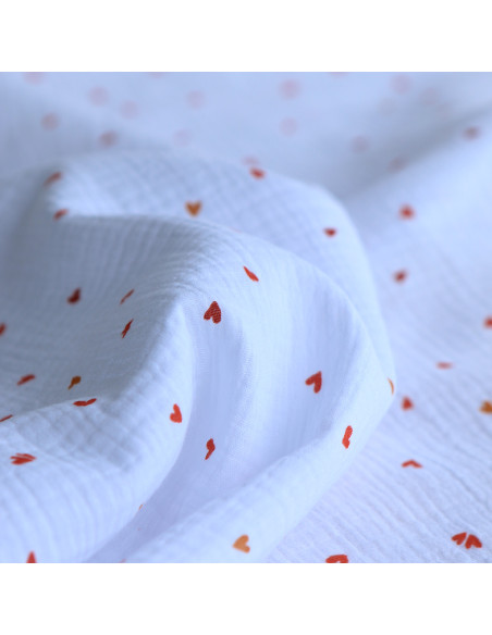Coreo - Double gaze de coton motif minis coeurs rouges