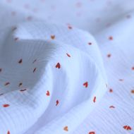 Coreo - Double gaze de coton motif minis coeurs rouges