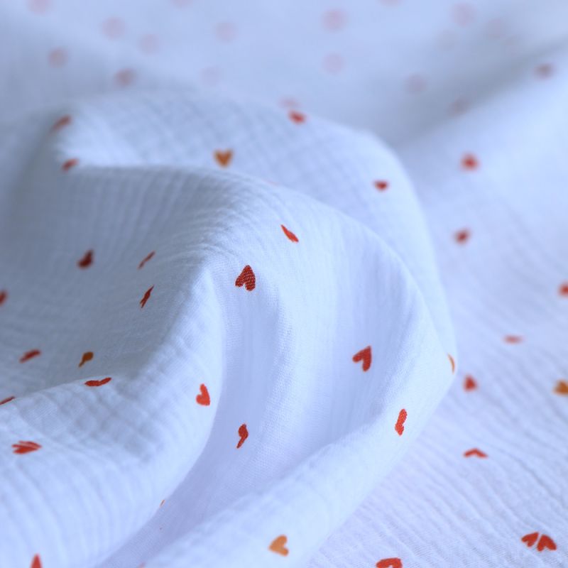 Coreo - Double gaze de coton motif minis coeurs rouges