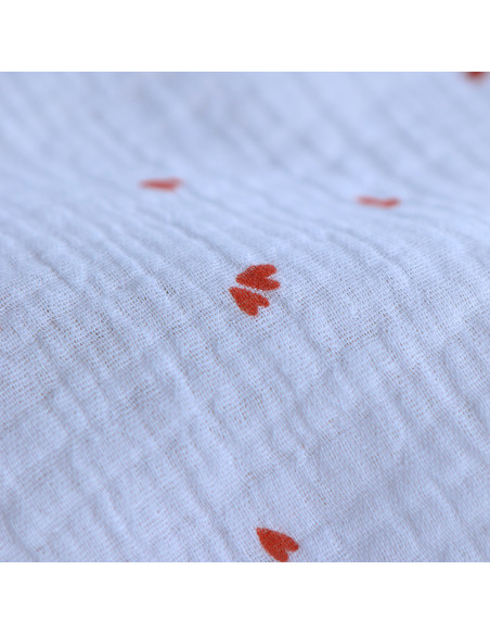 Coreo - Double gaze de coton motif minis coeurs rouges