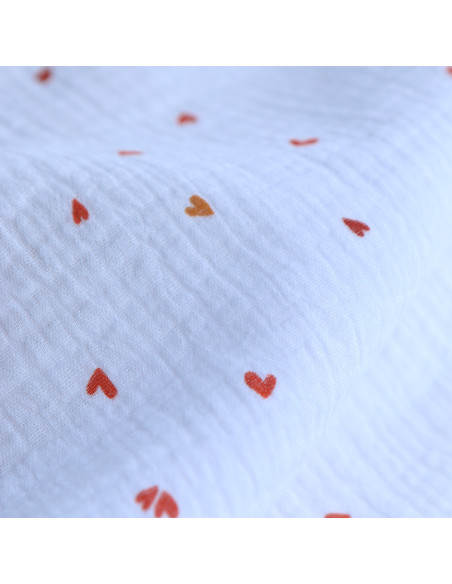 Coreo - Double gaze de coton motif minis coeurs rouges