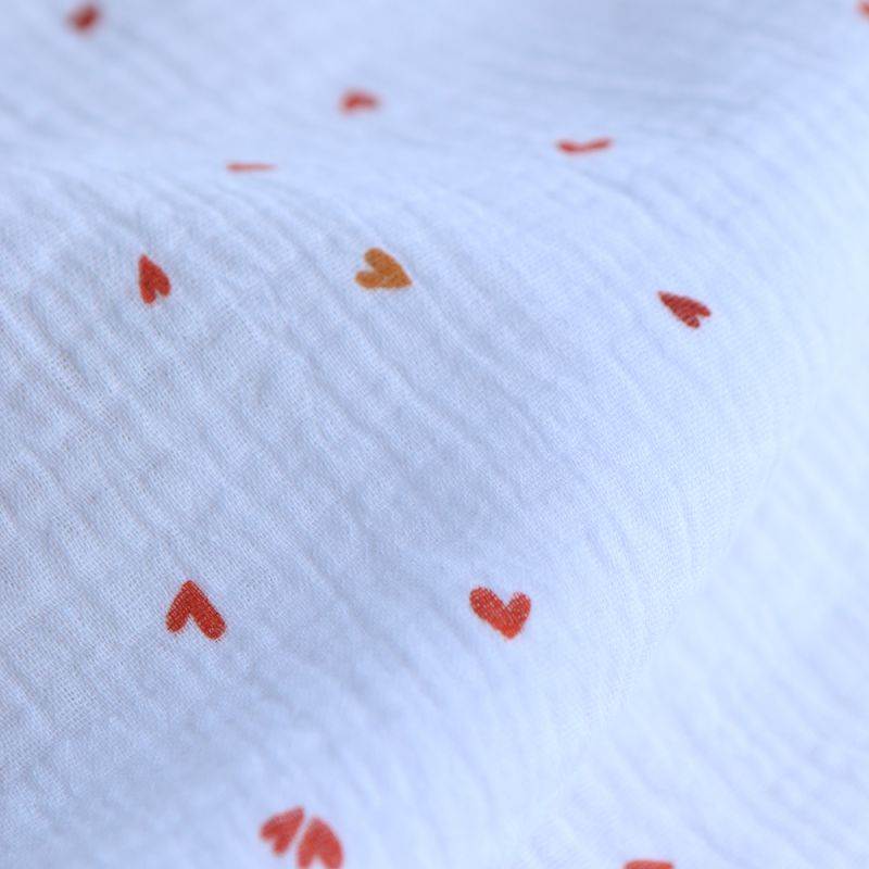 Coreo - Double gaze de coton motif minis coeurs rouges