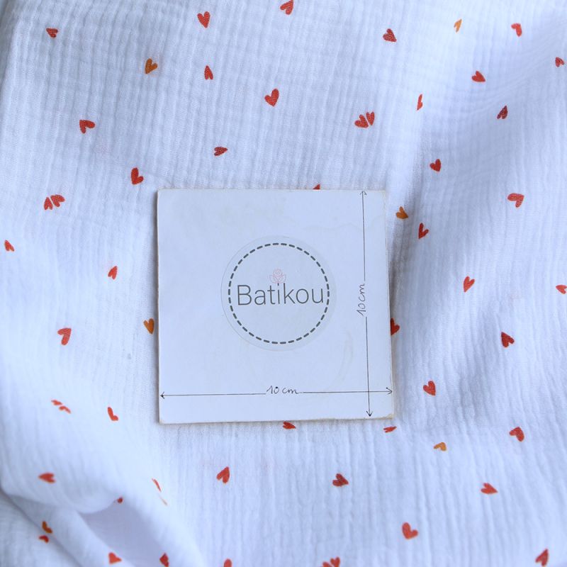 Coreo - Double gaze de coton motif minis coeurs rouges