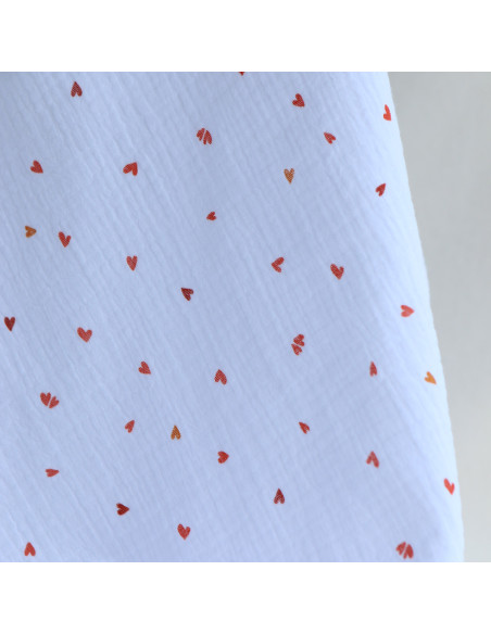 Coreo - Double gaze de coton motif minis coeurs rouges