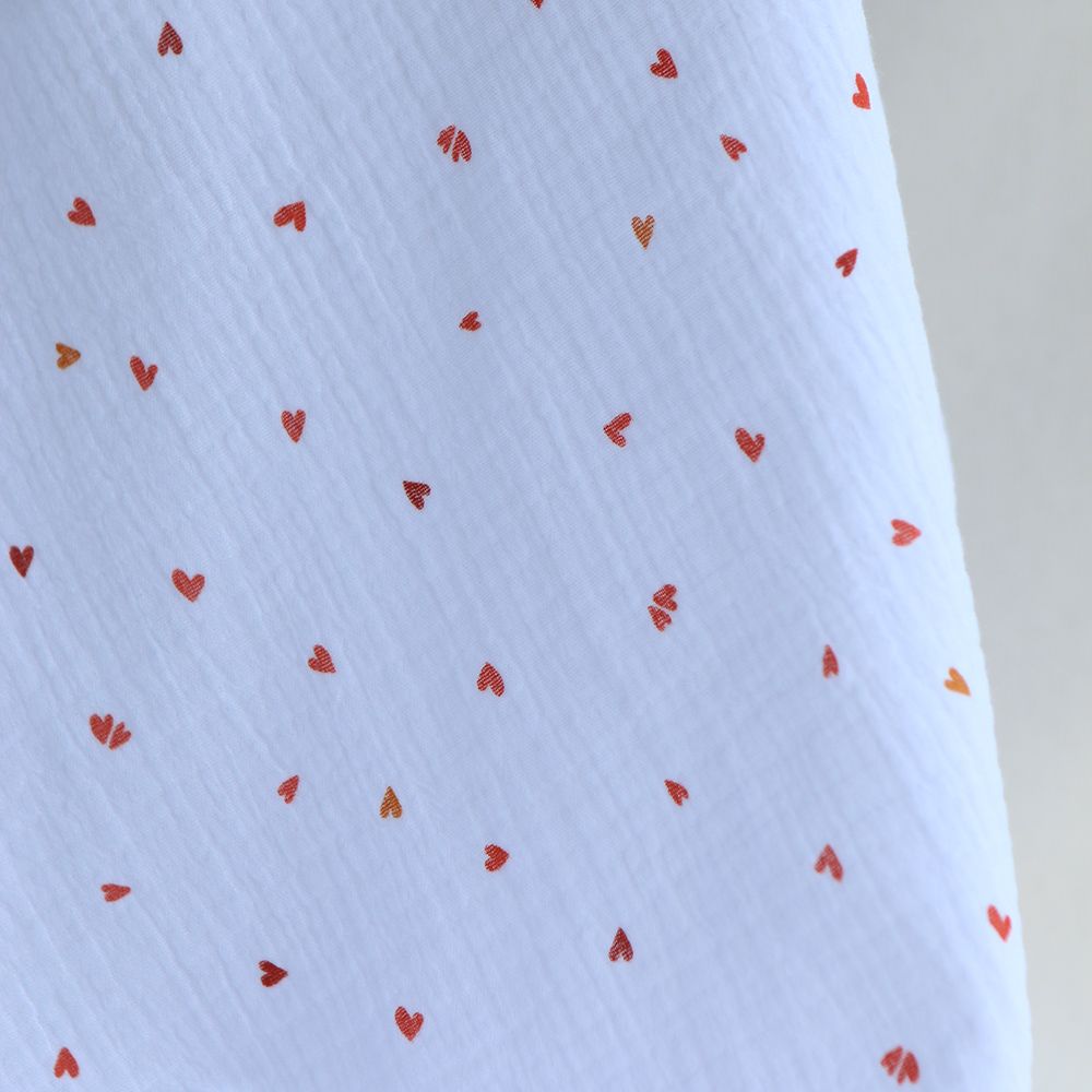 Coreo - Double gaze de coton motif minis coeurs rouges