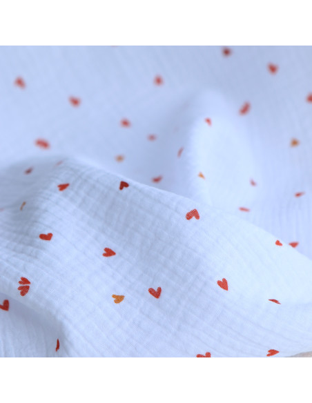 Coreo - Double gaze de coton motif minis coeurs rouges