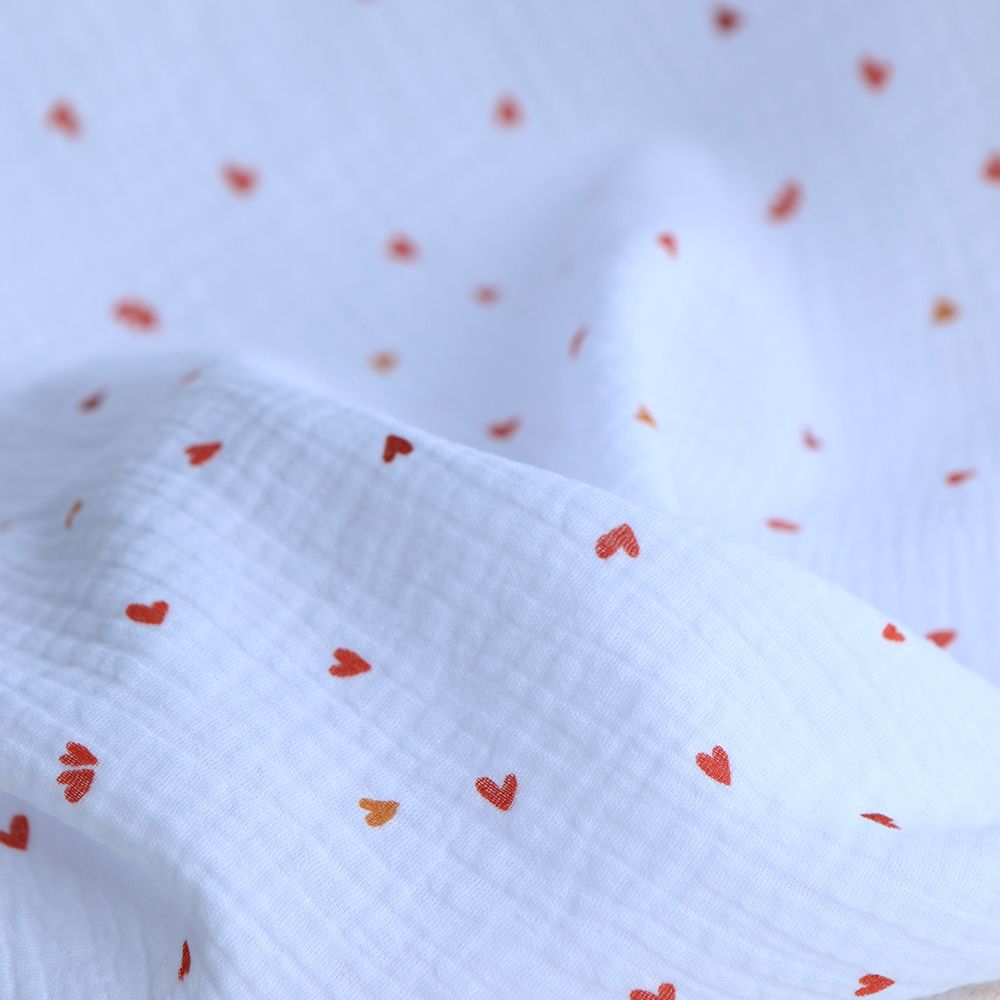 Coreo - Double gaze de coton motif minis coeurs rouges