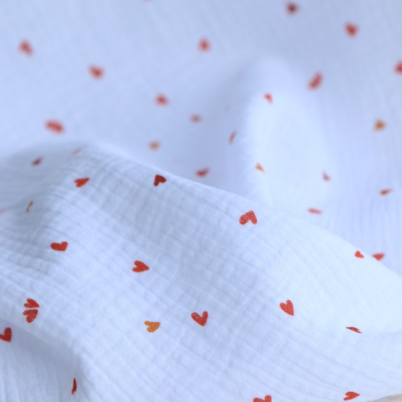 Coreo - Double gaze de coton motif minis coeurs rouges