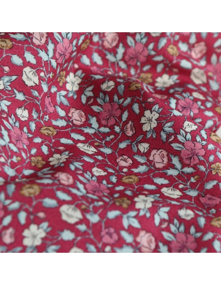 Amelia - Velours milleraies coton organique imprimé fleuri framboise