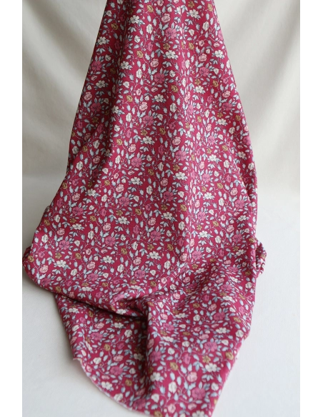 Amelia - Velours milleraies coton organique imprimé fleuri framboise