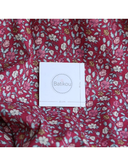 Amelia - Velours milleraies coton organique imprimé fleuri framboise