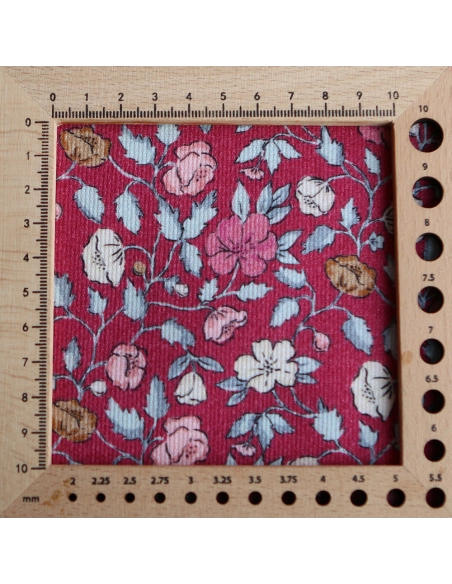 Amelia - Velours milleraies coton organique imprimé fleuri framboise