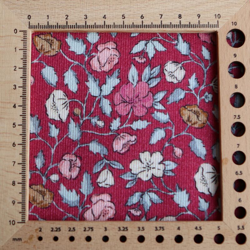 Amelia - Velours milleraies coton organique imprimé fleuri framboise