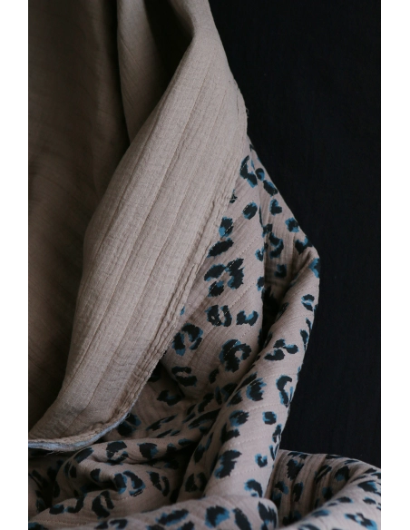 Fauve - Matelassé double gaze de coton motif Graou taupe