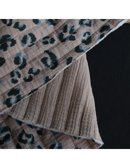 Fauve - Matelassé double gaze de coton motif Graou taupe