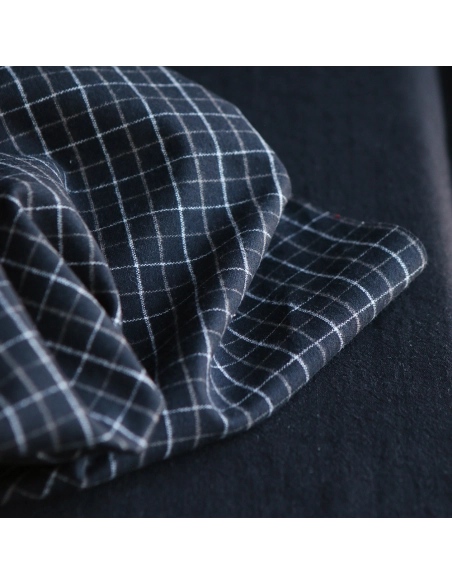 Oscar - Coton gratté organique / flanelle carreaux tartan anthracite et taupe