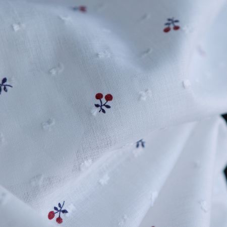 Cereza - Plumetis de coton BIO motifs imprimés cerises noir et rouge