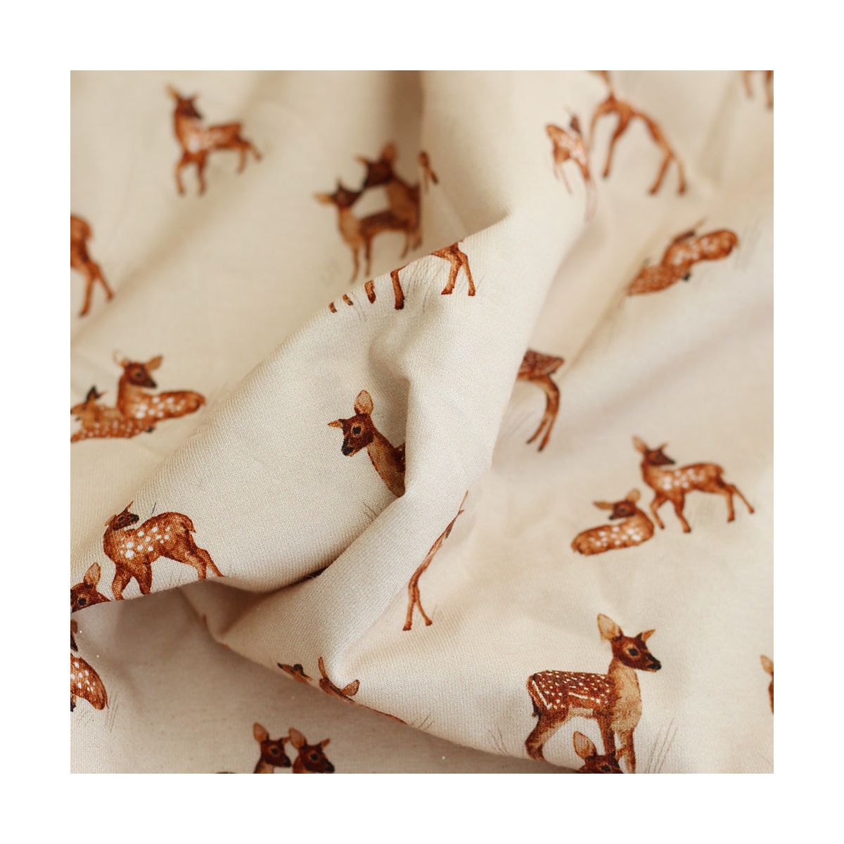 Bichette - Jersey coton à motif biches sur fond beige Bichette - Jersey coton à motif biches sur fond beige