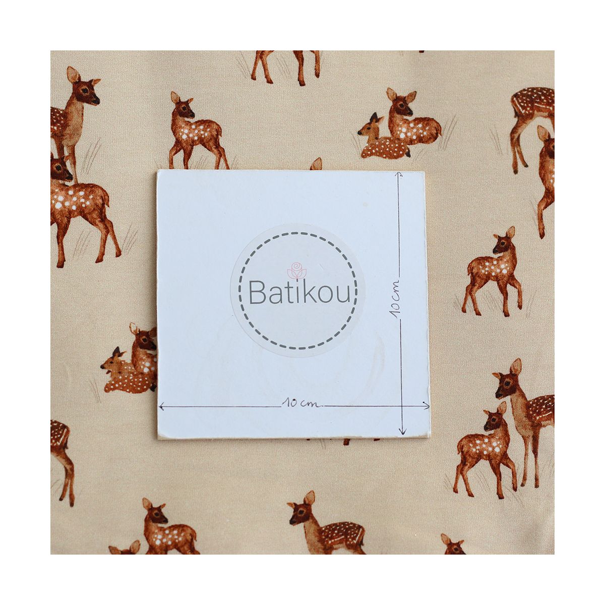 Bichette - Jersey coton à motif biches sur fond beige Bichette - Jersey coton à motif biches sur fond beige