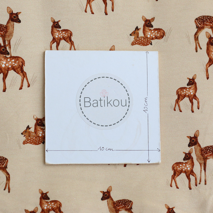 Bichette - Jersey coton à motif biches sur fond beige
