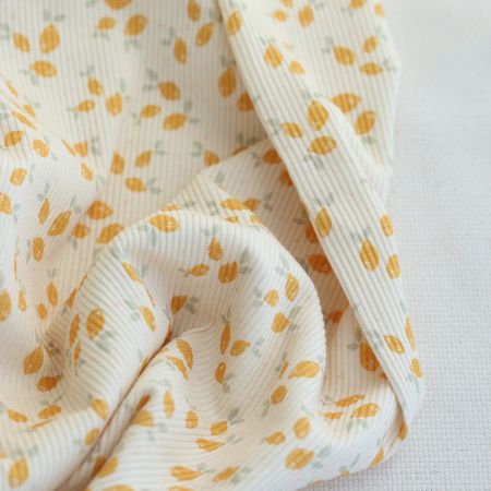 Jersey coton côtes fines à motif petits citrons Jersey coton côtes fines à motif petits citrons
