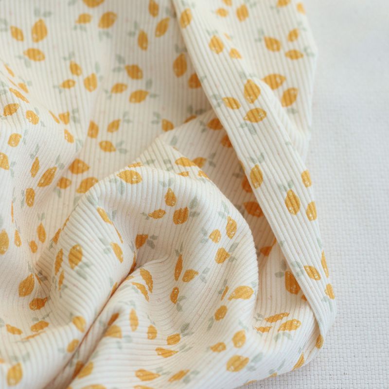 Jersey coton côtes fines à motif petits citrons