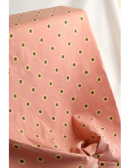 Jersey coton à motif fleurs de tournesol fond tomette clair